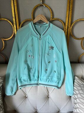 Leslie Fay Mint Embellished Zip-Front Bomber Jacket